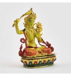 Machine Made, Hand Painted Copper Alloy with Gold Plated 2.5" Manjushri Statue