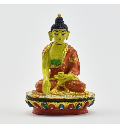 Machine Made, Hand Painted Copper Alloy with Gold Plated 2.25" Sakyamuni Buddha Statue