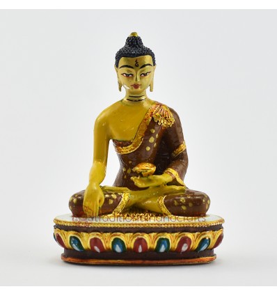 Machine Made, Hand Painted Copper Alloy with Gold Plated 2.5" Sakyamuni Buddha Statue