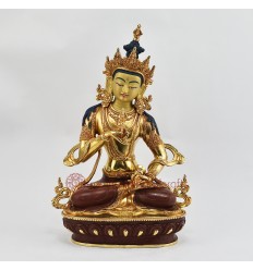 Hand Made Copper Alloy with Gold Gilded and Hand Painted Face 12.75" Vajrasattva Statue