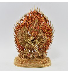 Hand Made Copper Alloy with Gold Gilded and Face Painted 11.75" Meghsambara Statue