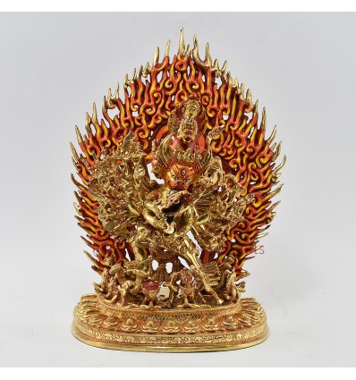 Hand Made Copper Alloy with Gold Gilded and Face Painted 11.75" Meghsambara Statue