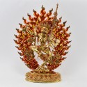 Hand Made Copper Alloy with Gold Gilded and Face Painted 14.5" Simha Mukha Yogini Statue