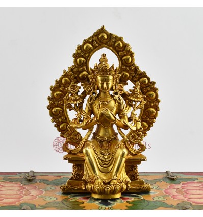Machine Made with Hand Finishing Touch Gold-Plated Copper Alloy 6"  Maitreya Buddha Statue