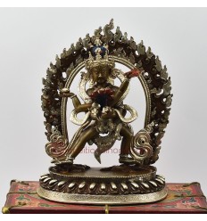 Tibetan Buddhist Religious Silver Plated Copper Alloy in Oxidation Finish7.75" Copper Chakrasamvara Statue