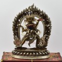 Tibetan Buddhist Religious Silver Plated Copper Alloy in Oxidation Finish7.75" Copper Chakrasamvara Statue