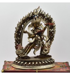 Tibetan Buddhist Religious Silver Plated Copper Alloy in Oxidation Finish7.75" Copper Chakrasamvara Statue