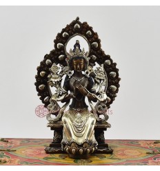 Machine Made with Hand Finishing Touch Silver Plated Oxidized Copper Alloy 5.75"  Maitreya Buddha Statue