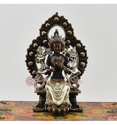 Machine Made with Hand Finishing Touch Silver Plated Oxidized Copper Alloy 5.75"  Maitreya Buddha Statue
