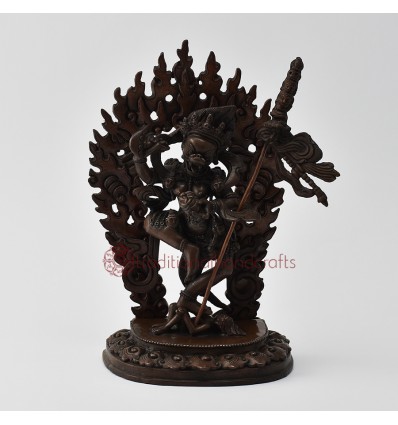 Hand Made Lost Wax Method, Oxidized Copper Alloy 7.75" Dakini Simhamukha Statue