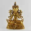 Hand Made Gold Gilded Copper Alloy with Hand-Painted Face 13" Green Tara Statue