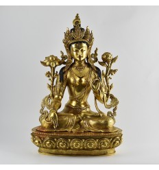 Hand Made Copper Alloy with 24 Karat Gold Gilded 18"  White Tara Statue