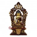 Hand Made  Gold Gilded Copper Alloy with Hand-Painted Face 17" Medicine Buddha on Throne Sculpture