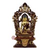 Hand Made  Gold Gilded Copper Alloy with Hand-Painted Face 17" Medicine Buddha on Throne Sculpture
