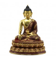 Hand Made  Gold Gilded Copper Alloy with Hand-Painted Face 12.75" Buddha-Life Carved Shakyamuni Buddha Statue
