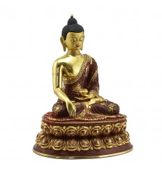 Hand Made  Gold Gilded Copper Alloy with Hand-Painted Face 12.75" Buddha-Life Carved Shakyamuni Buddha Statue