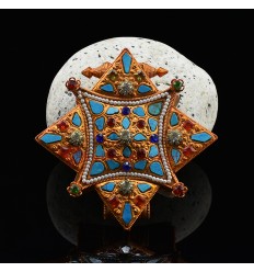 Tibetan Buddhism Gold & Silver Plated Decorated with Semiprecious Stones Ghau