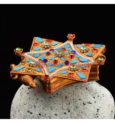Tibetan Buddhism Gold & Silver Plated Decorated with Semiprecious Stones Ghau