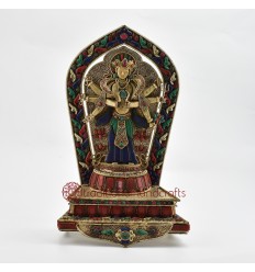 Hand Made Silver Plated Copper Alloy with Filigree Carvings Amoghapasha Lokeshvara Statue