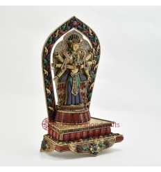 Hand Made Silver Plated Copper Alloy with Filigree Carvings Amoghapasha Lokeshvara Statue