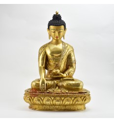 Hand Made Copper Alloy Gold Gilded and Hand Painted Face 18" Enlightenment Shakyamuni Buddha Statue