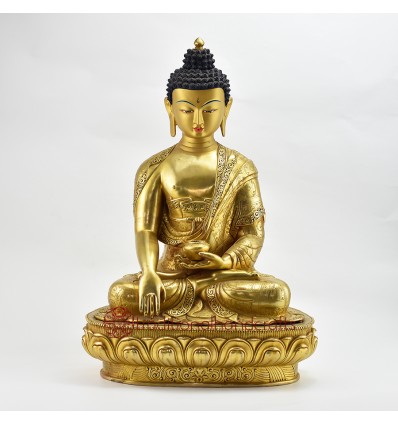Hand Made Copper Alloy Gold Gilded and Hand Painted Face 18" Enlightenment Shakyamuni Buddha Statue