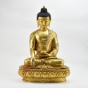 Hand Made Copper Alloy Gold Gilded and Hand Painted Face 18" Enlightenment Shakyamuni Buddha Statue