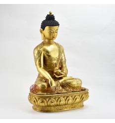Hand Made Copper Alloy Gold Gilded and Hand Painted Face 18" Enlightenment Shakyamuni Buddha Statue