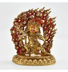 Hand Made Copper Alloy 24 Karat Gold Gilded and Hand Painted Face 9.75" Vajrapani Statue