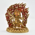 Hand Made Copper Alloy 24 Karat Gold Gilded and Hand Painted Face 9.75" Vajrapani Statue