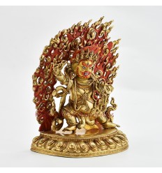 Hand Made Copper Alloy 24 Karat Gold Gilded and Hand Painted Face 9.75" Vajrapani Statue