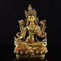 Hand Made Coppper Alloy 24 Karat Gold Gilded with Hand Painted Face 14" Green Tara  Statue