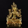 Hand Made Coppper Alloy 24 Karat Gold Gilded with Hand Painted Face 14" Green Tara  Statue