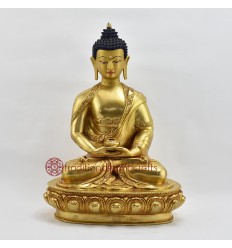 Hand Made Copper Alloy with 24 Karat Gold-Gilded and Hand-Painted Face 13" Amitabha Buddha Statue