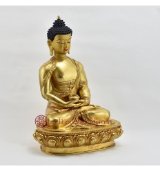 Hand Made Copper Alloy with 24 Karat Gold-Gilded and Hand-Painted Face 13" Amitabha Buddha Statue
