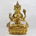 Hand Made Copper Alloy with 24 Karat Gold-Gilded and Hand-Painted Face 19" Chenrezig Statue