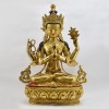 Hand Made Copper Alloy with 24 Karat Gold-Gilded and Hand-Painted Face 19" Chenrezig Statue