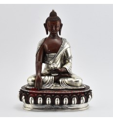 Hand Made  Silver-Plated Copper Alloy in Oxidation Finish 9" Shakyamuni Buddha Statue