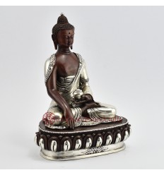Hand Made  Silver-Plated Copper Alloy in Oxidation Finish 9" Shakyamuni Buddha Statue