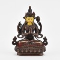 Machine Made with Copper Alloy in Oxidation Finish and Hand-Painted Face 4.25" Four Armed Chenrezig Statue