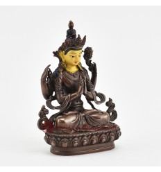 Machine Made with Copper Alloy in Oxidation Finish and Hand-Painted Face 4.25" Four Armed Chenrezig Statue
