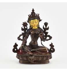 Machine Made with Copper Alloy in Oxidation Finish and Hand-Painted Face 4.25" Green Tara Statue
