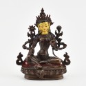 Machine Made with Copper Alloy in Oxidation Finish and Hand-Painted Face 4.25" Green Tara Statue