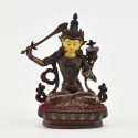 Machine Made with Copper Alloy in Oxidation Finish and Hand-Painted Face 4.25" Manjushri Statue