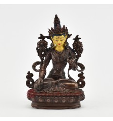 Machine Made with Copper Alloy in Oxidation Finish and Hand-Painted Face 4.25" White Tara Statue