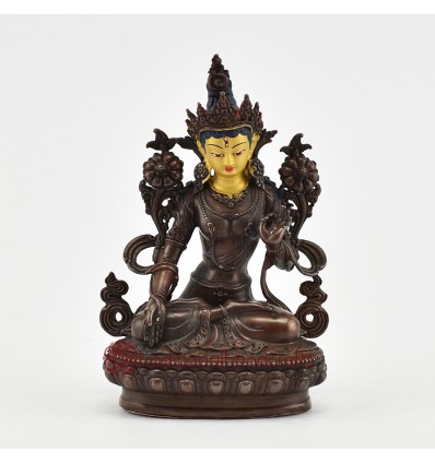 Machine Made with Copper Alloy in Oxidation Finish and Hand-Painted Face 4.25" White Tara Statue