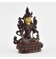 Machine Made with Copper Alloy in Oxidation Finish and Hand-Painted Face 4.25" White Tara Statue