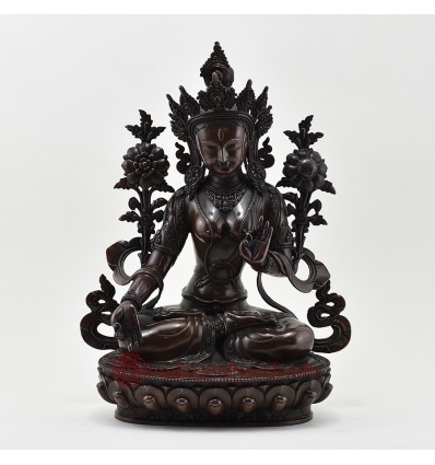Hand Made Copper Alloy in Oxidation Finish 14.5" White Tara / Drolkar Statue