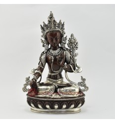 Hand Made Silver-Plated Copper Alloy in Oxidation Finish 13" White Tara Statue