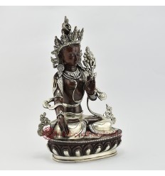 Hand Made Silver-Plated Copper Alloy in Oxidation Finish 13" White Tara Statue